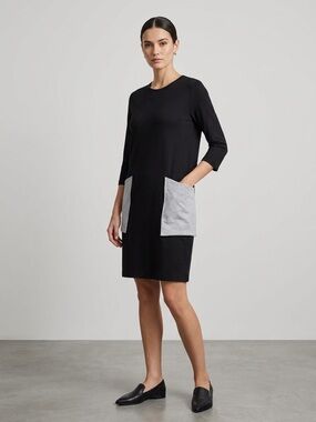 Birch Black Casual Dress with Gray Pockets 3/4 Sleeve Jersey Shift Size Large
